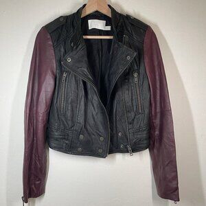 Walter Baker Leather Jacket Women XS Black/Oxblood Biker Moto Grunge Punk Goth